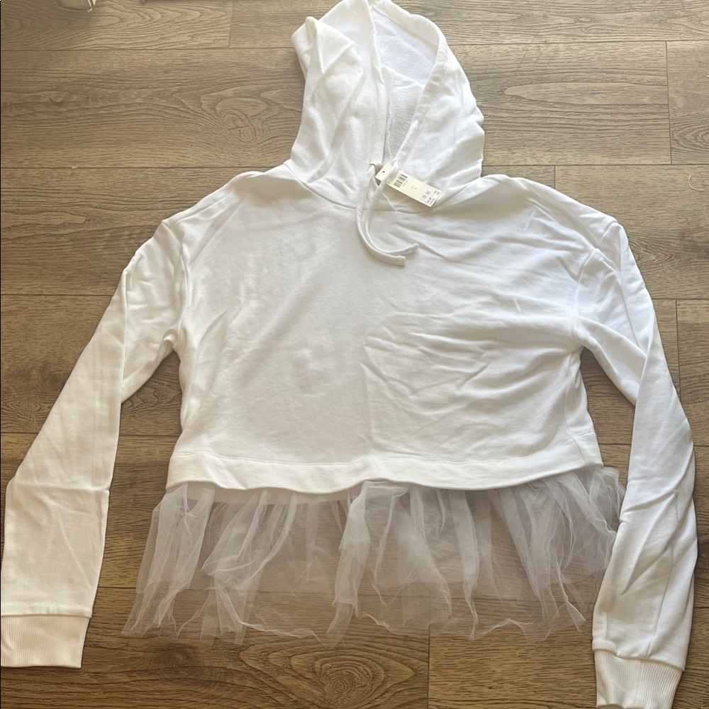 Anthropologie White Hoodie with Sheer Tutu hem